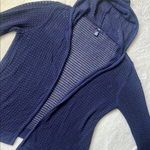 GAP Navy Open-Front, Open-Knit Hooded Cardigan